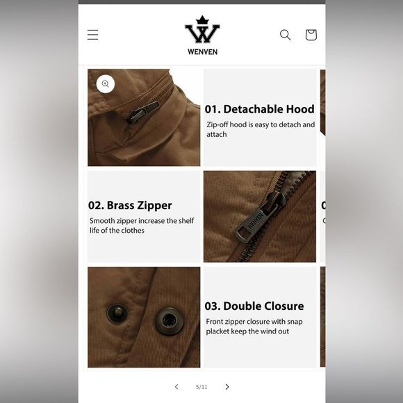 NWT Wenven Winter Cotton Thicken Sherpa Lined Hooded Work Jacket in Brown Size M - Picture 11 of 16